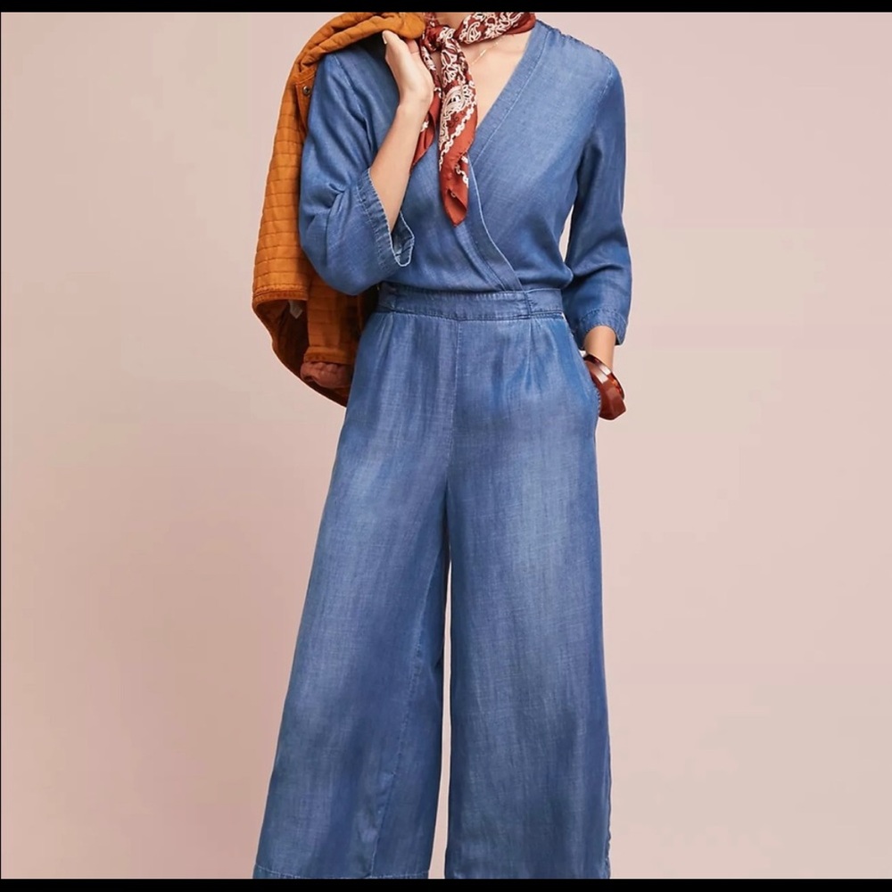 Anthropology cloth and stone xl denim jean jumpsuit